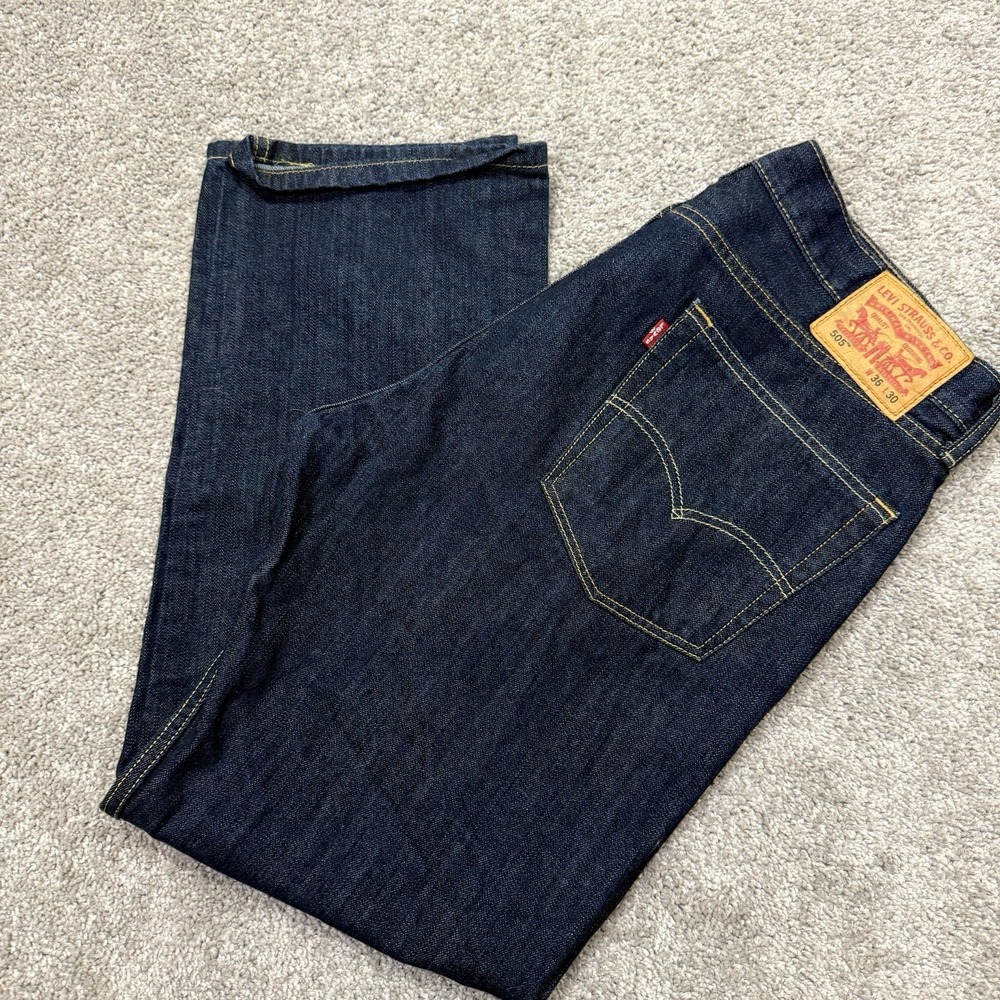 Levis 505 Denim Blue Jeans Mens 36x30 Casual Dark Wash Straight Leg